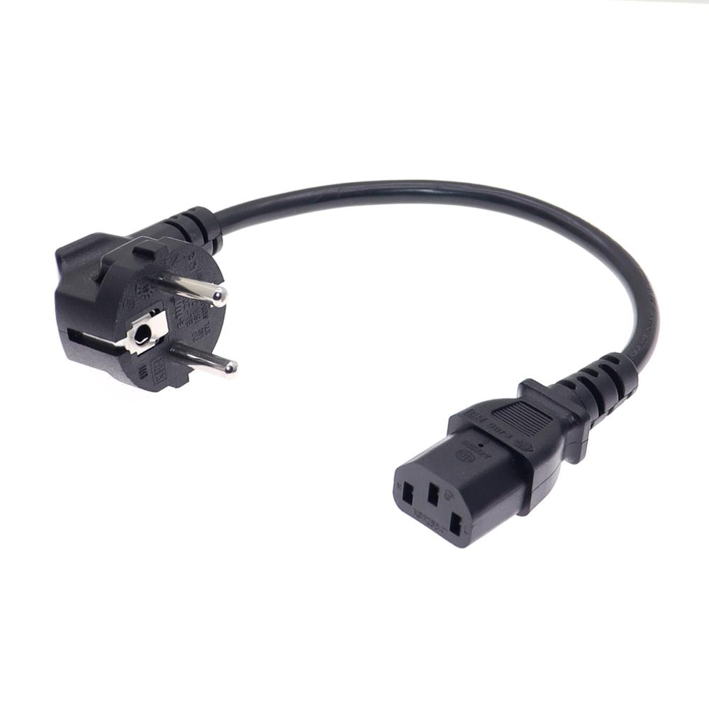 CEE7/7 ถึง IEC C13 สายไฟ, 10A/16A, 250V, H05VV-F 0.75 มม.,สั้น Schuko ถึง C13 สายไฟ,1ft/30 ซม.