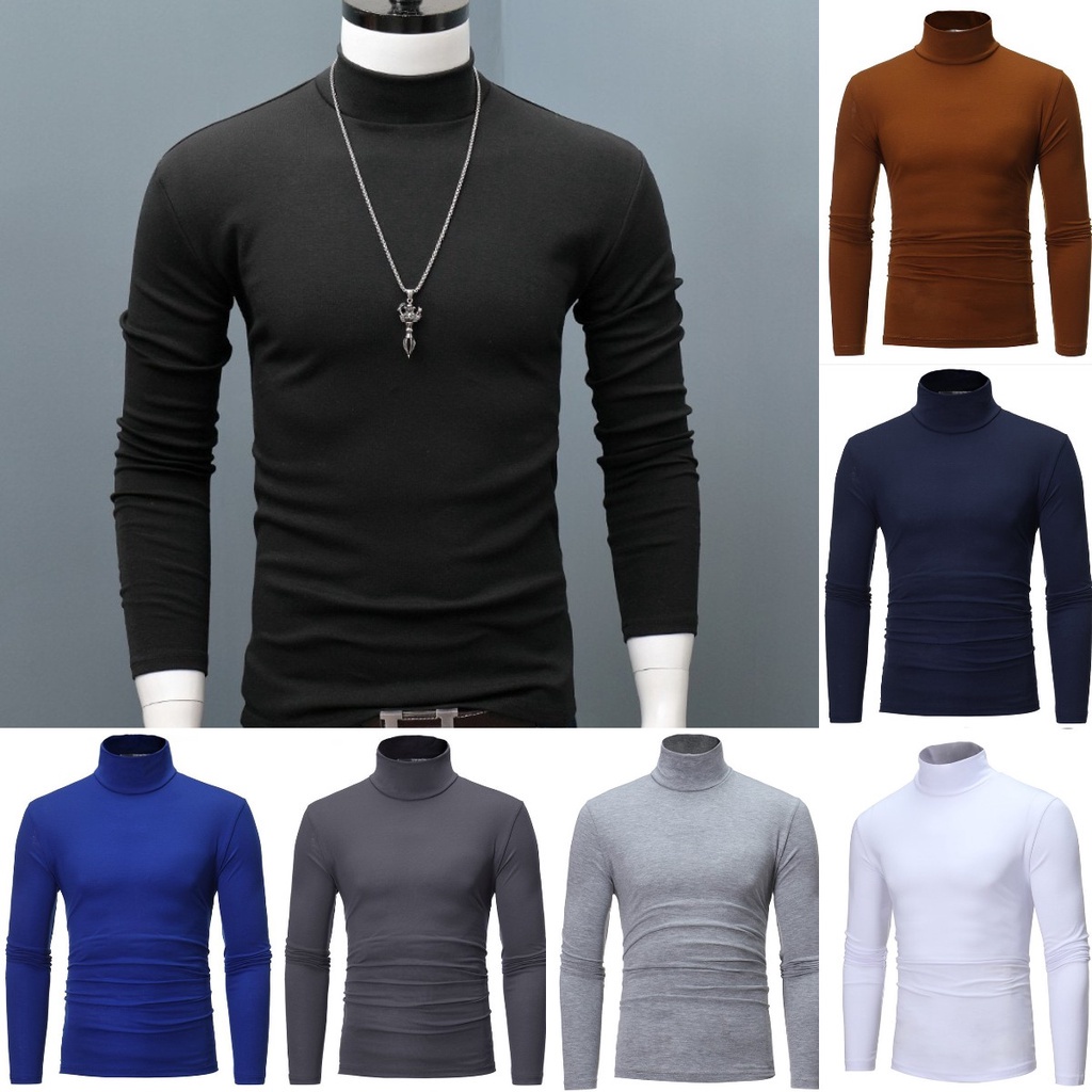 [ส่งไวจากไทย] เสื้อยืดแขนยาว คอเต่า ผ้าเรยอน สีพื้น สําหรับผู้ชาย