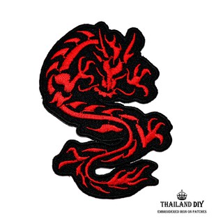 [ ตัวรีดติดเสื้อ ลาย มังกร สีแดง ] Red Dragon tattoo Patch งานปัก ลายสัก DIY ตัวรีดสัตว์ ตัวรีด เสื้อ อาร์ม เท่ๆ แนวๆ