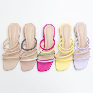 Saturday.Base - SYD รองเท้าส้นเตี้ย หนังนุ่ม ใส่สบาย 8 เหลี่ยม สายคาด 4 เส้น