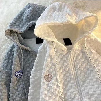 ยอดฮิต2024 เสื้อแจ็คเก็ตแขนยาวมีซิปผ้าวาฟเฟิลนผ้านุ่มใส่สบาย มีกระเป๋าและหมวก เสื้อกันหนาวแฟชั่นผู้หญิงยอดฮิตติกตอก