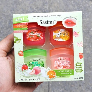 ลิปบำรุง 🍓🍑🍊 sasimi lip balm บำรุงริมฝีปาก ปากชุ่มชื่น กลิ่นหอม 1เซ็ทมี4กลิ่น 🍓🍑🍊