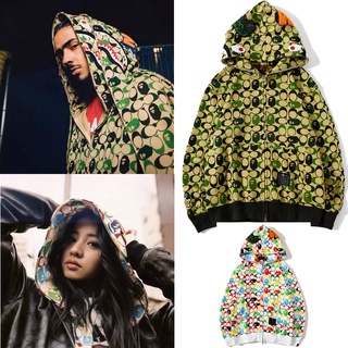 Bape X Coach เสื้อแจ็คเก็ตมีฮู้ดลายพรางไดโนเสาร์