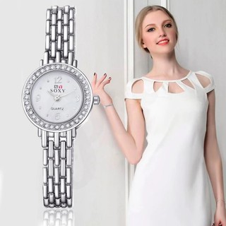 Poca Soxy Watch นาฬิกาข้อมือแฟชั่นผู้หญิง หน้าปัดขาวล้อมเพชร รุ่นSoxy/White