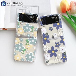 เคสโทรศัพท์มือถือ ลายดอกไม้ สีเขียว สีฟ้า สําหรับ Samsung Z Flip4 Z Flip3 Z Flip2 Z Flip1