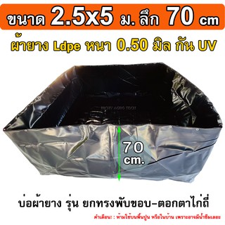 บ่อผ้ายางตอกตาไก่ ขนาด 2.5x5 ม. ลึก 70 เซน หนา 0.50มิล (ไม่รวมโครงและชุดท่อปล่อยน้ำ)