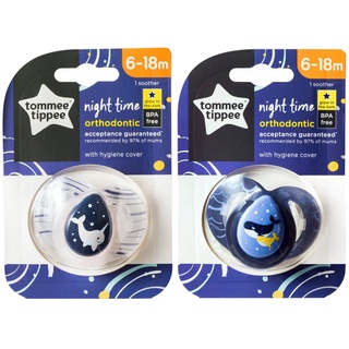 Tommee Tippee Closer to Nature Night Time Orthodontic 6-18m จุกหลอก 6-18 เดือน แพ็คเดี่ยว มีฝาครอบจุก ของแท้