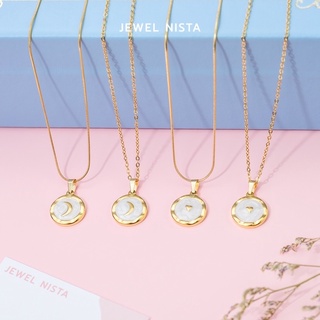 pearly heart - moon necklace สร้อยคอจี้กลมลายหัวใจและลายพระจันทร์