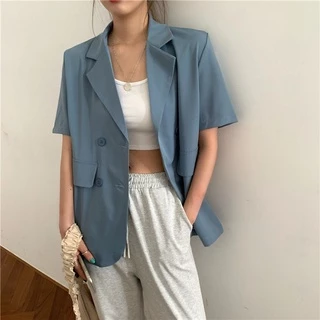 เสื้อสูทแขนสั้น เสื้อคลุมoversize จั๊มสูทแขนสั้น สไตล์เกาหลี ฟิวsummer ผ้าดีสวมใส่สบาย