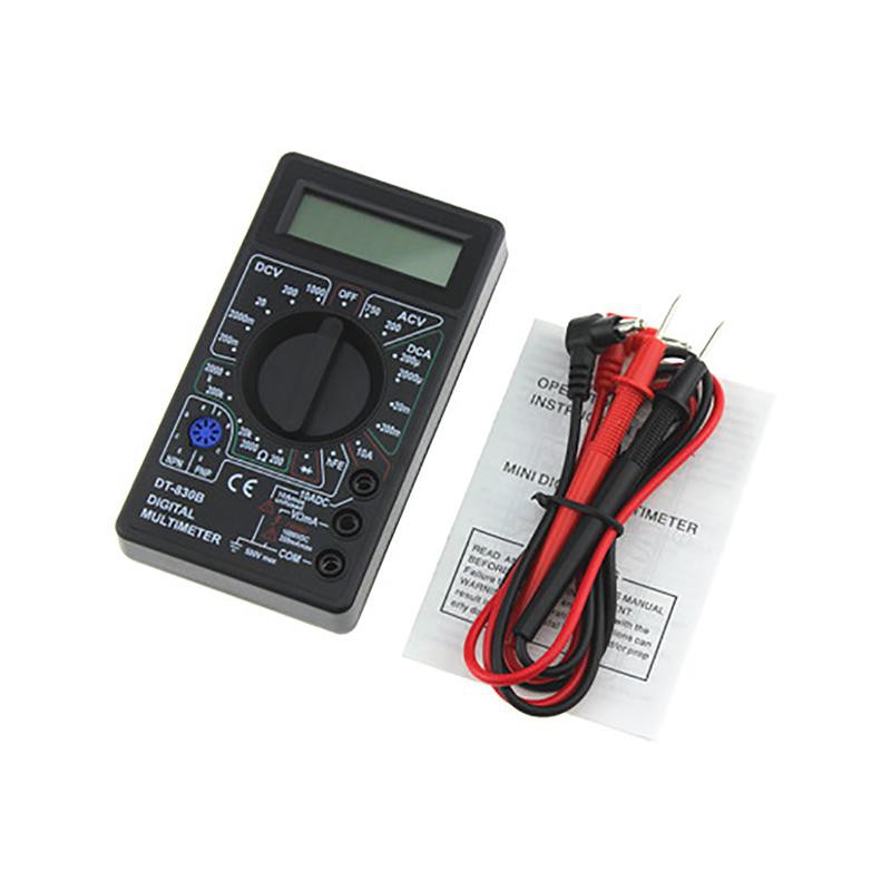 DT-830B Mini Digital Multimeter with Buzzer Voltage Ampere Meter Test Probe DC AC LCD
