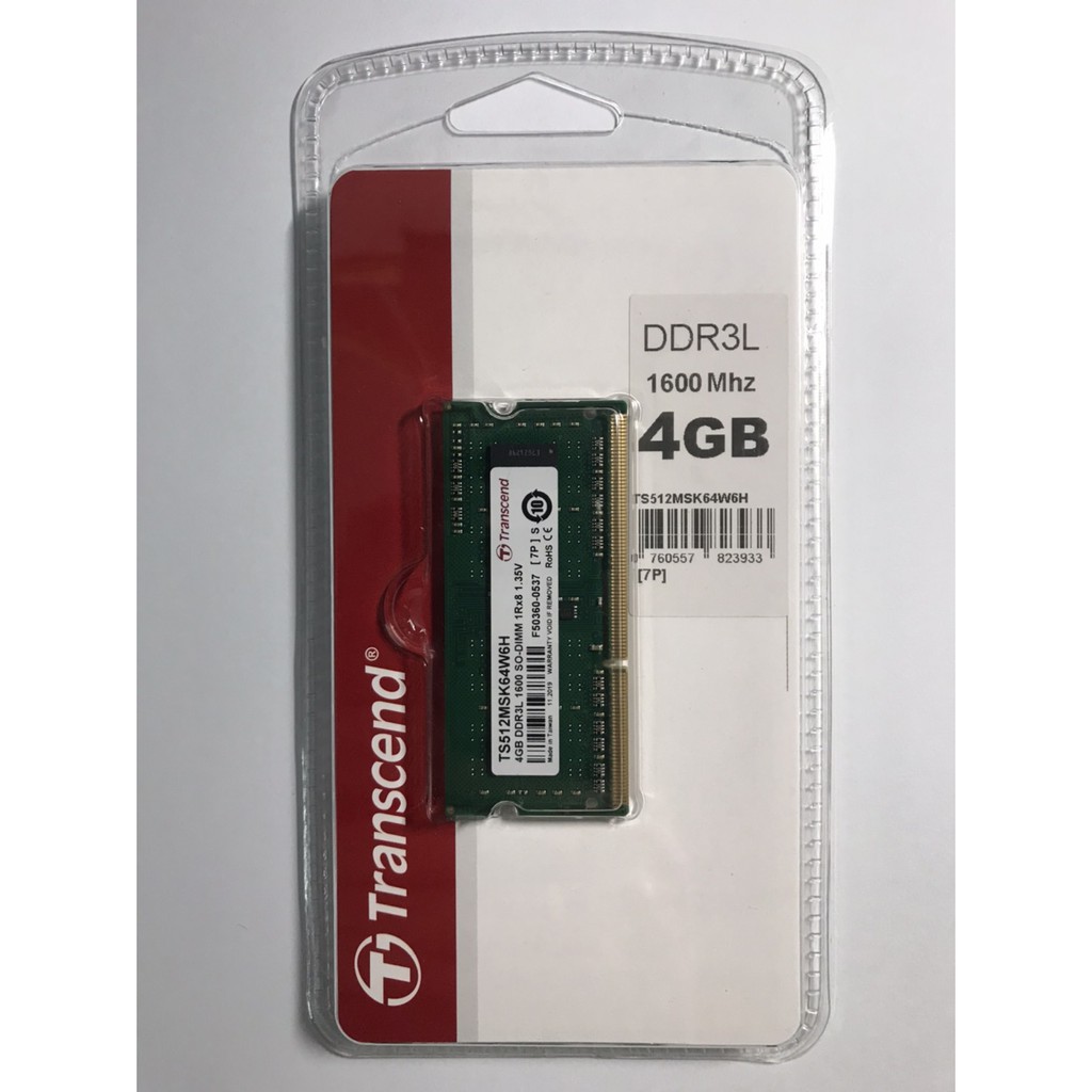 Transcend RAM 4GB DDR3L 1600 SO DIMM for Notebook ประกันตลอดอายุการใช้งาน รุ่น TS512MSK64W6H