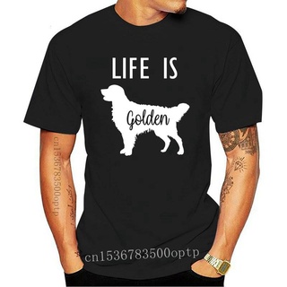 ใหม่ เสื้อยืดแฟชั่น แขนสั้น พิมพ์ลาย Golden Retriever Life Is Golden