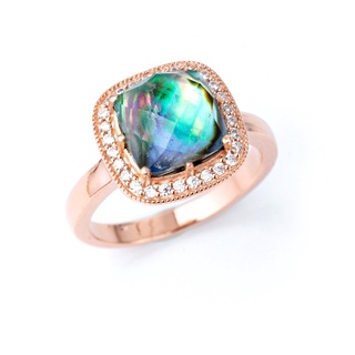 AR-Kang Collection***แหวนแฟชั่น Rock Crystal on top of Abalone +White/Cz (เงินแท้92.5%)