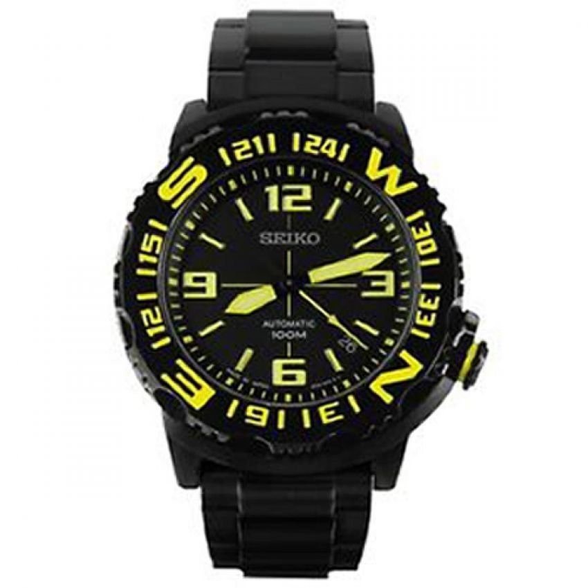 Seiko Superior Automatic Mens Watch Black/Yellow Stainless Steel Strap SRP449J1