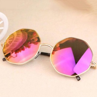 ﻿Fashion Glasses แว่นกันแดดเลนส์สีม่วงหกเหลี่ยม สีฟิล์มกันแดดสไตค์ย้อนยุค รุ่น 106 Gold frame Purple lens