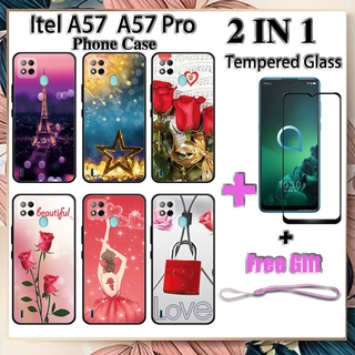 เคสโทรศัพท์ 2 IN 1 Itel A57 A57 Pro พร้อมกระจกนิรภัย โรแมนติก