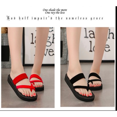 Fashion Women's Toe slippers รองเท้าแตะสวม แบบรัดส้นมีหู ความสูง 3cm (สีดำ.สีแดง) - รูปที่ 3