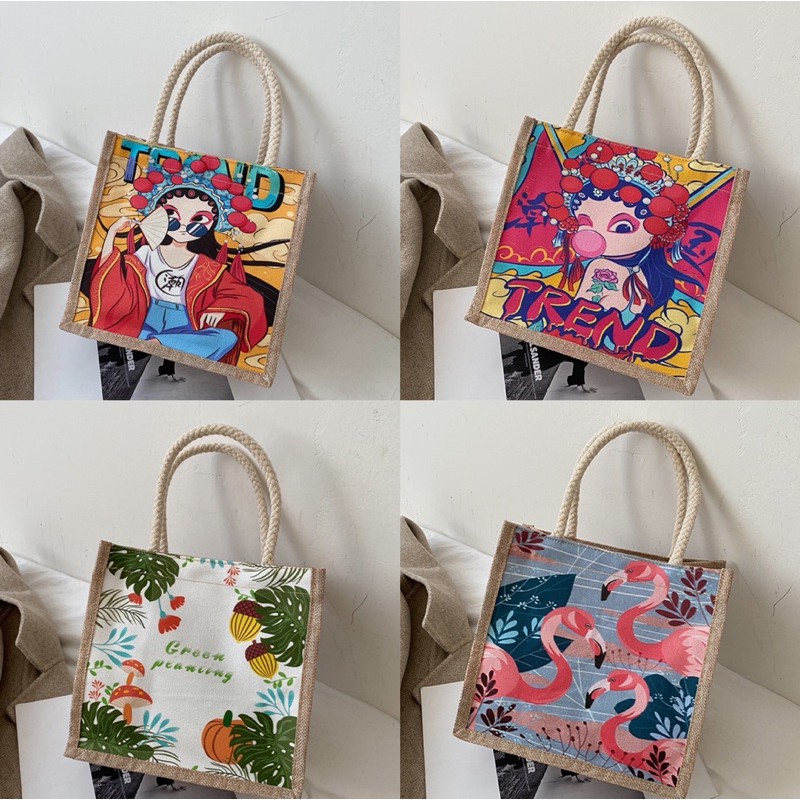 🌸กระเป๋าถือ 4สี แบบลายการ์ตูนสวยๆน่ารัก