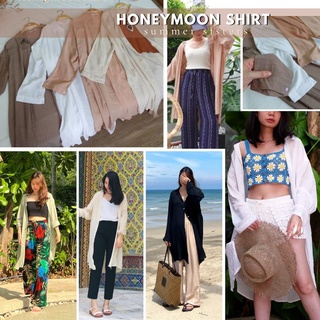 Honey​moon shirt - เสื้อเชิ้ตยาว เสื้อคลุมยาว​ เสื้อเชิ้ตผ้าคอตตอนสลาฟ เสื้อคลุมไปทะเล