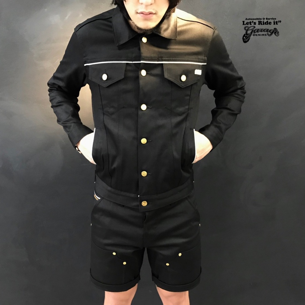 GRJ017 แจ็คเก็ตยีนส์  ริมแดง เสื้อ Denim Jacket BLACK 4POCKETS (Gasoline & Garage) ปั๊มน้ำมันแก๊สโซล