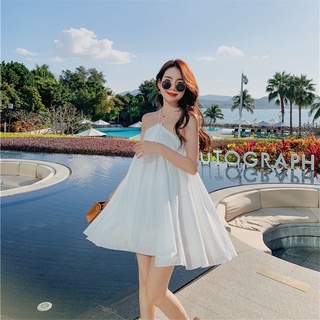 (AC1267) พร้อมส่ง🔥ชุดมินิเดรสสายเดี่ยว คล้องคอ เปิดหลัง มาพร้อมกางเกงขาสั้น ใส่แล้วผอม หุ่นดี พริ้ว งานสวยมาก