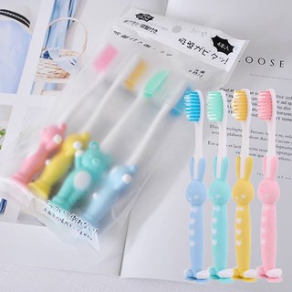 RY010 เซทแปรงสีฟันเด็กสไตล์ญี่ปุ่น 4 ชิ้น ลายหมีและกระต่าย ด้ามจับจับง่าย ฐานแปรงมียางวางตั้งได้ น่ารัก แปรงสีฟันเด็ก