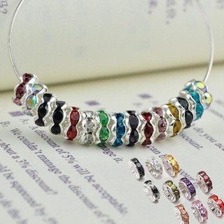 ลูกปัดคริสตัลชุบเงิน Rondelle Rhinestone 100 ชิ้น