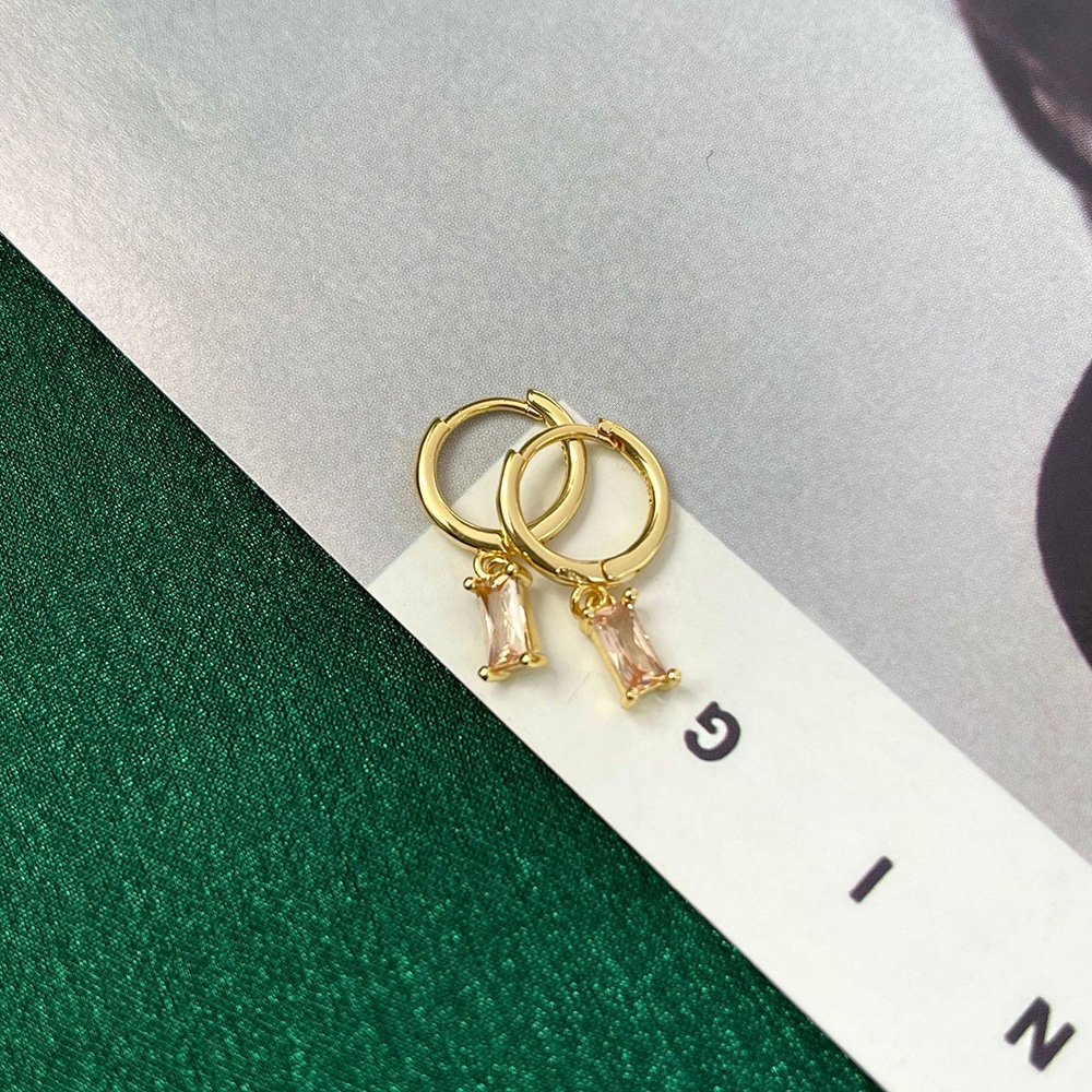 ต่างหูห่วง พร้อมจี้ ทรงเรขาคณิต ทรงสี่เหลี่ยม ประดับเพทาย หลากสี เรียบง่าย เครื่องประดับ สําหรับผู้หญิง 2022 KCE198 - รูปที่ 3