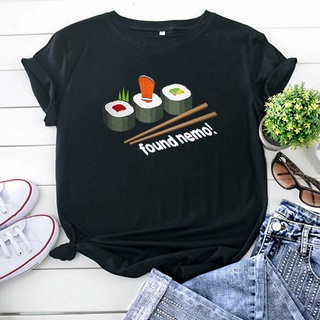 เสื้อยืดลําลอง คอกลม พิมพ์ลายซูชิ สไตล์ญี่ปุ่น ฮิปฮอป วินเทจ สําหรับสตรีS-5XL