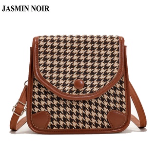 Jasmin NOIR กระเป๋าสะพายข้าง หนัง PU และผ้าขนสัตว์ ทรงสี่เหลี่ยม ขนาดเล็ก สไตล์เรโทร สําหรับผู้หญิง