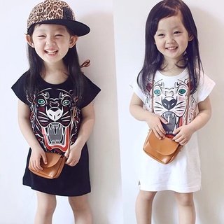 Summer Casual Baby Girls Cartoon Print Short Sleeve T-shirt Dress Kids Toddler Sundress