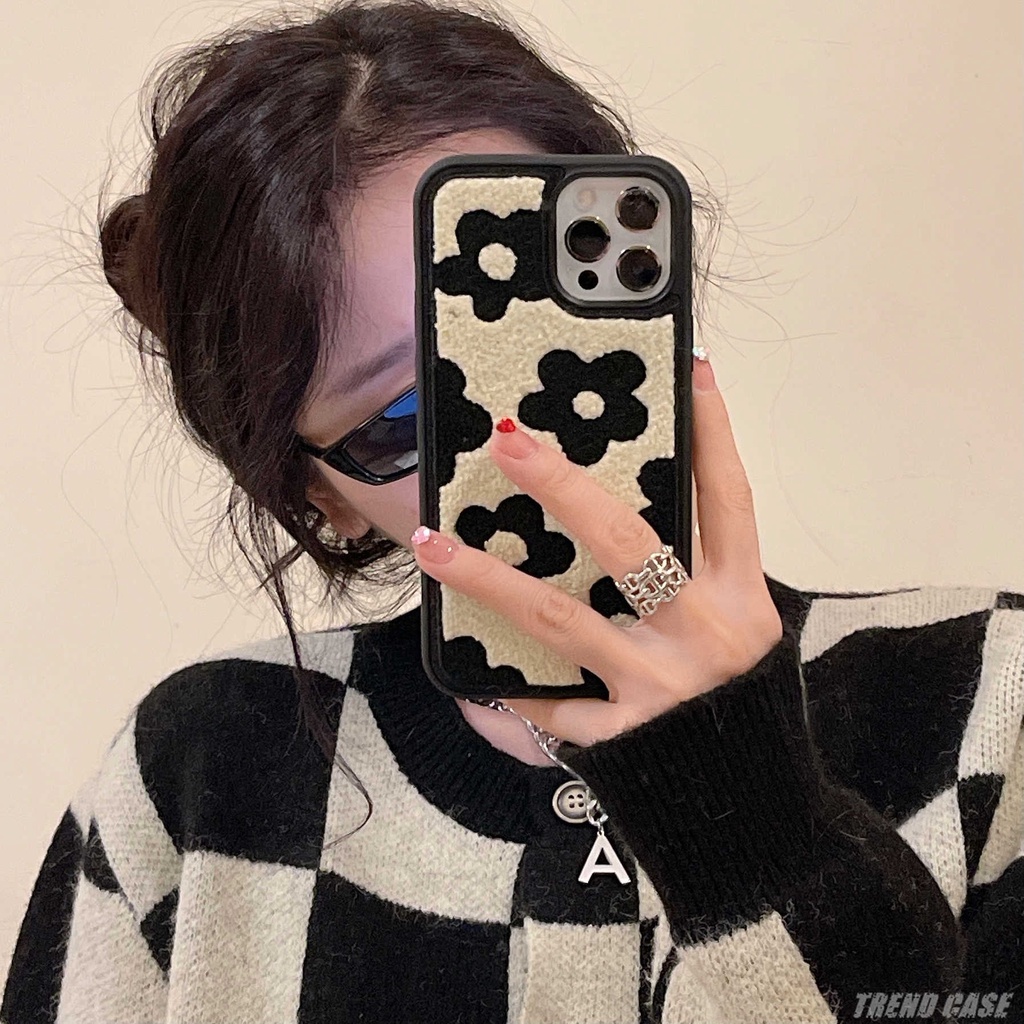 Ins เคสโทรศัพท์มือถือลายดอกไม้สีดํากันกระแทกสําหรับ Iphone 13 12 11 Pro Max Xs Max Xr 7 8 Plus X 7Plus