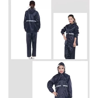 New Alitech ชุดกันฝน เสื้อกันฝน สีกรมท่า มีแถบสะท้อนแสง รุ่น หมวกติดเสื้อ Waterproof Rain Suit