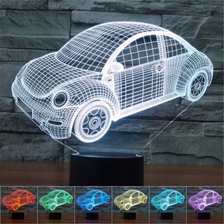 Beetle โคมไฟตั้งโต๊ะ LED รูปด้วง 3D ไล่โทนสี 7 สี ชาร์จ USB