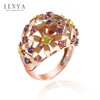 Lenya Jewelry แหวนประดับ SWAROVSKI ZIRCONIA สีชมพู สีม่วง และสีเหลืองทอง ตัวเรือนเงินแท้ชุบสีพิ้งค์โกลด์