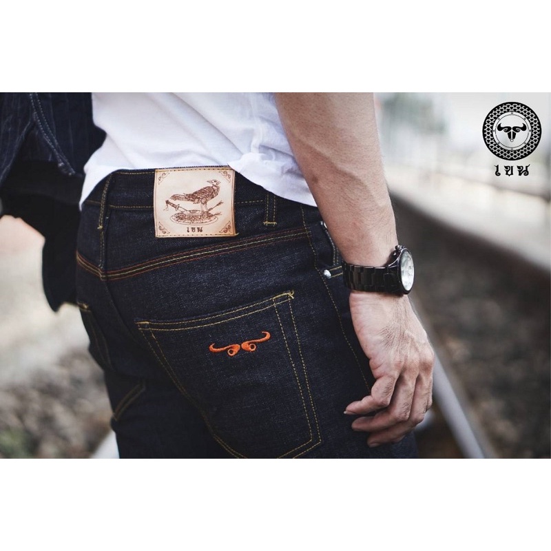 KHEN Denim เขนเดนิม รุ่นชัยยะ กางเกงยีนส์ผู้ชายทรงกระบอกเล็ก ผ้า15.5 Oz กางเกงยีนส์แบรนด์ไทย สภาพ99%