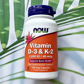 Vitamin D3 &amp; K2 (MK-4) 1,000 IU / 45 mcg, 120 Veg Capsules (Now Foods) Plus C 3mg, Kosher ช่วยบำรุงกระดูก &amp; หลอดเลือด