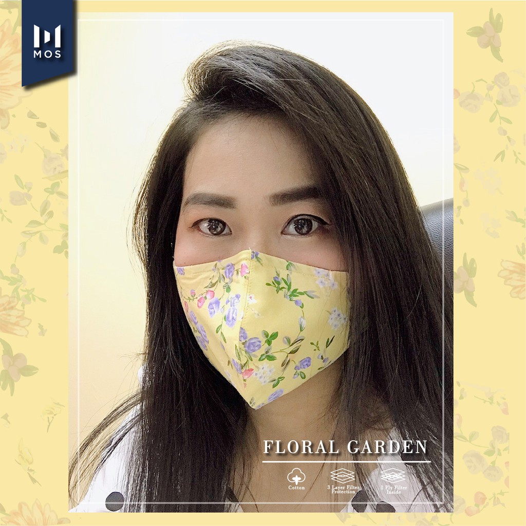 หน้ากากคอตตอนมัสลิน 3D ลายดอกไม้สีเหลือง 1 ห่อมี 2 ชิ้น รุ่น MKCOT-B