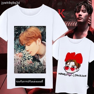 เสื้อยืดผ้าฝ้ายพิมพ์ลายเตรียมจัดส่ง▤◇Wang Jiaer Jackson กับเสื้อผ้าชุดเดียวกันดาวรอบเสื้อยืดแขนสั้นเสื้อผ้าผู้ชายและผู้ห