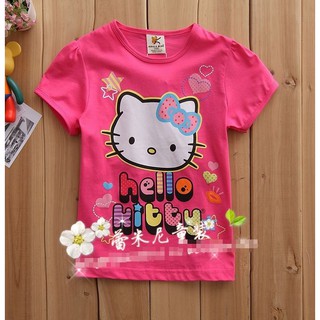 🍒พร้อมส่ง🍒เสื้อยืดเด็กผู้หญิง Hello Kitty สีชมพู