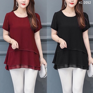 LADY PLUZY 41-2052  เสื้อชีฟองแขนสั้น สีดำ/สีแดง อก38-41นิ้ว