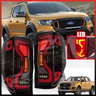 ไฟท้าย LED ใหม่ ฟอร์ด เรนเจอร์ FORD RANGER 2012 - 2021 สีสโมค Smoke ข้าง ซ้าย + ขวา 1 คู่ ไฟท้ายฟอร์ด  Zofast Autopart