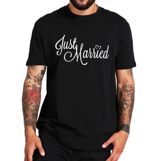 เสื้อยืดลําลอง ผ้าฝ้าย 100% แขนสั้น พิมพ์ลาย Just Married แฟชั่นฤดูร้อน สําหรับคู่รักSize S-5XL