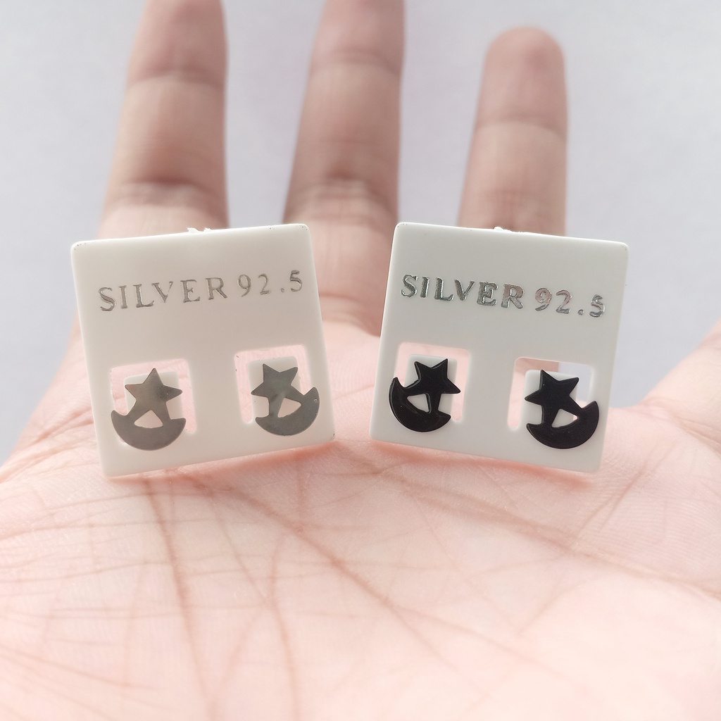 ต่างหูเงินแท้ star&moon earrings 92.5% (ดาวพระจันทร์เสี้ยวแผ่น)