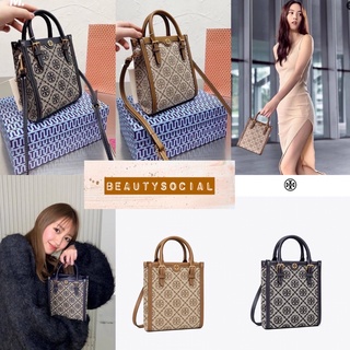 🟥หนังแท้🟥 1211 กระเป๋าถือ Tory Bruch คอลเลคชั่น2022 รุ่น T MONOGRAM JACQUARD MINI TOTE