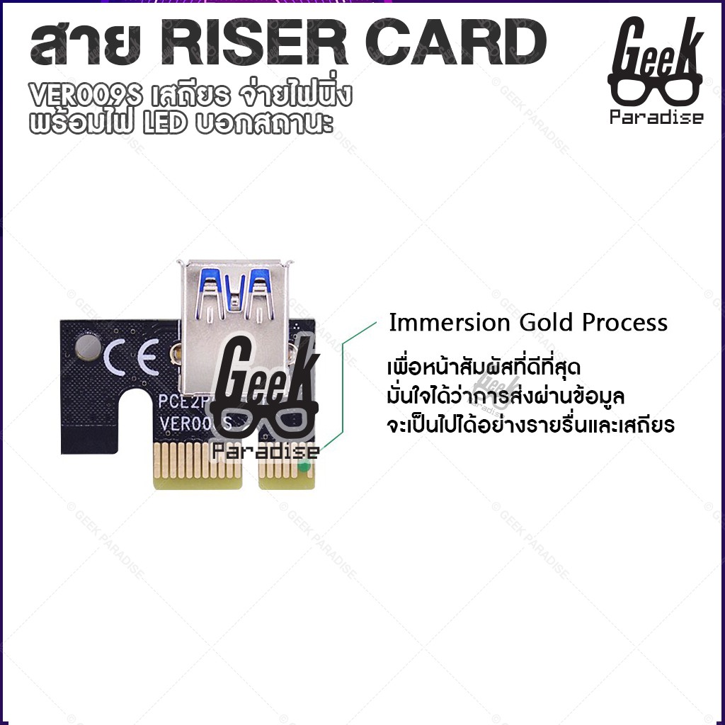 GEE00020-001 ใหม่ล่าสุด! Riser 2021 VER 009S สายไรเซอร์ Riser Card มีไฟ LED บอกสถานะ Crypto สาย Riser