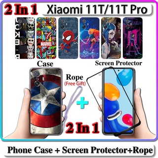 2 IN 1 เคส Xiaomi 11T 11T Pro เคส พร้อมกระจกนิรภัยโค้ง เซรามิก ป้องกันหน้าจอ LOL และ Hero Design