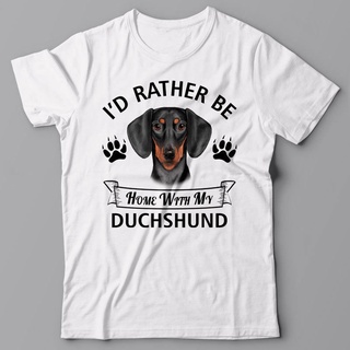 เสื้อยืดผ้าฝ้ายพิมพ์ลายขายดี เสื้อยืด พิมพ์ลายแบรนด์ Homme Duchshund - ID Rather Be Home with My Duchshund Dog ของขวัญ