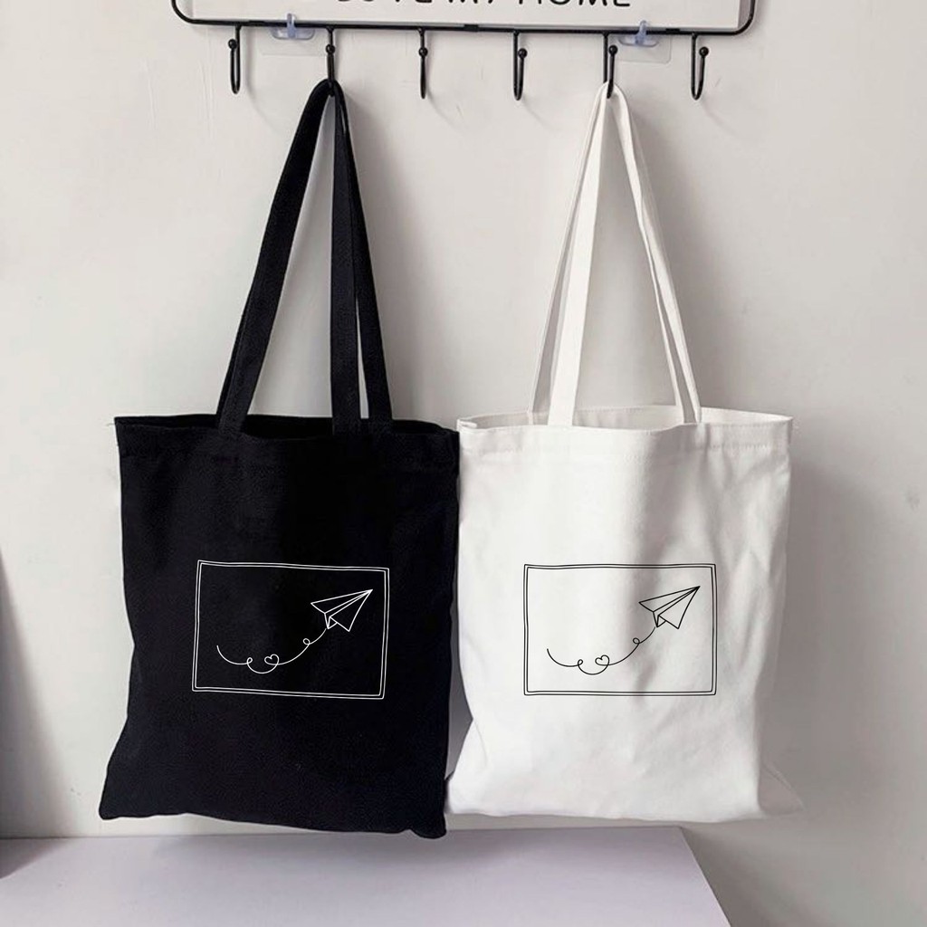 Minimalist PAPER PLANE Graphic Print ปรับแต่ง Casual Tuition Fashion Canvas Tote Bag