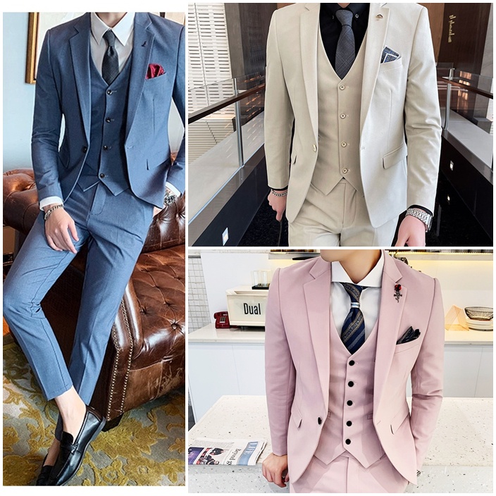 สูทชาย เกรดพรีเมี่ยม Set2-3ชิ้น สีชมพูนู๊ด,ฟ้าอมเทา,ครีม,เขียว,น้ำตาล **หากไม่พอดี แจ้งเปลี่ยนไซส์ได้คะ**